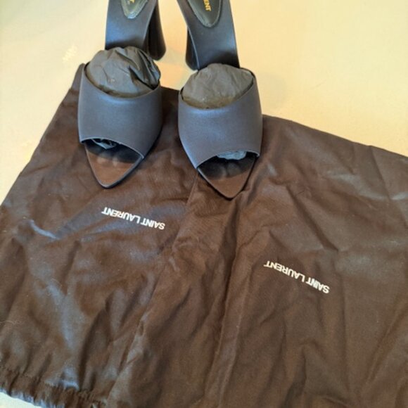 Saint Laurent Black Satin Mule Sandals w/ Box + Dustbags - Picture 5 of 10